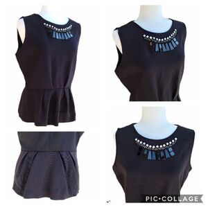 Worthington Peplum Embellished Black Top Size L